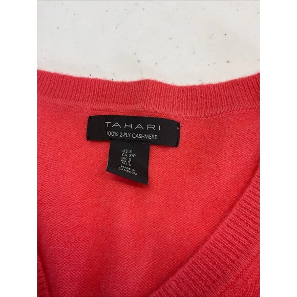 Tahari 100% 2-ply Cashmere Orange V-neck Sweater Size S Luxury - Picture 3 of 8